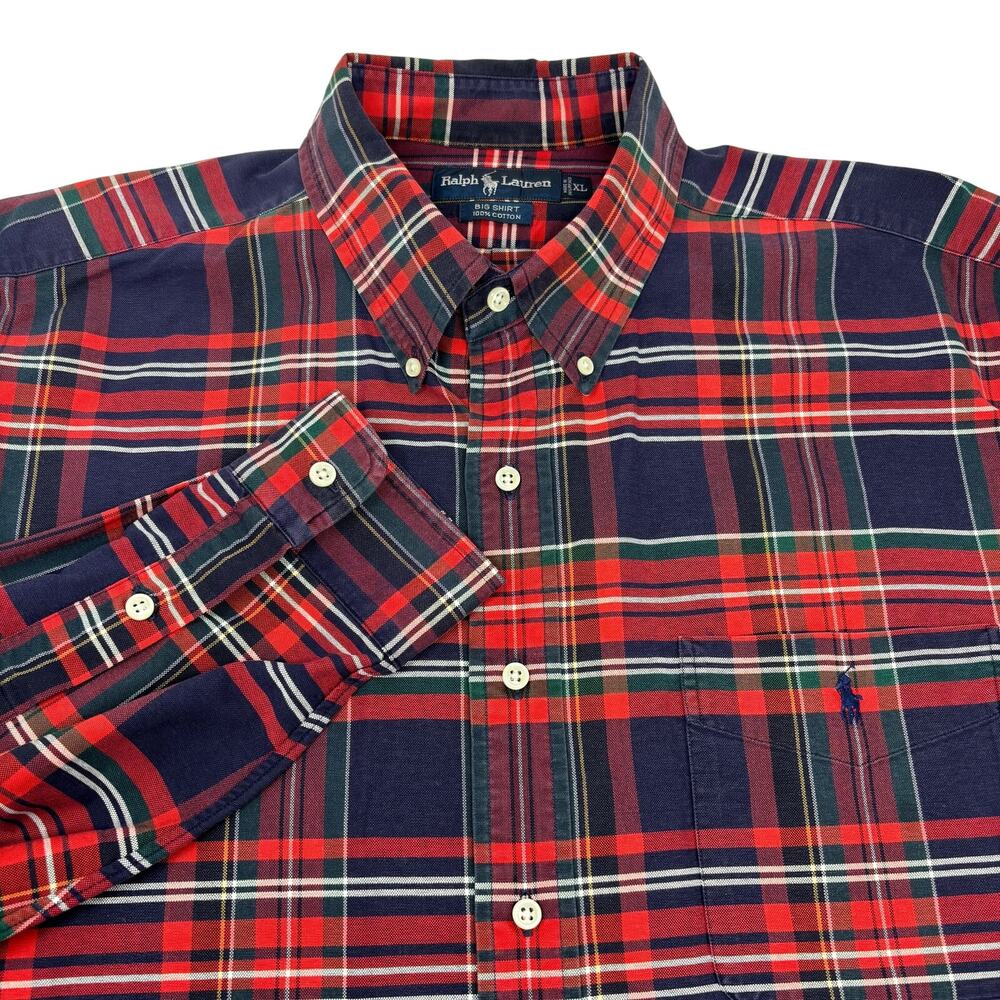 Ralph Lauren Xl Blue Red Plaid Check Long Sleeve Button Down "Big" Shirt